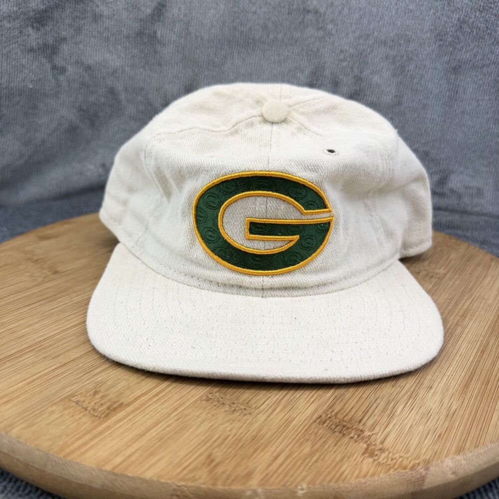 Green Bay Packers VTG Hat Cap Mens Strap Back One Size NFL Paisley Logo White